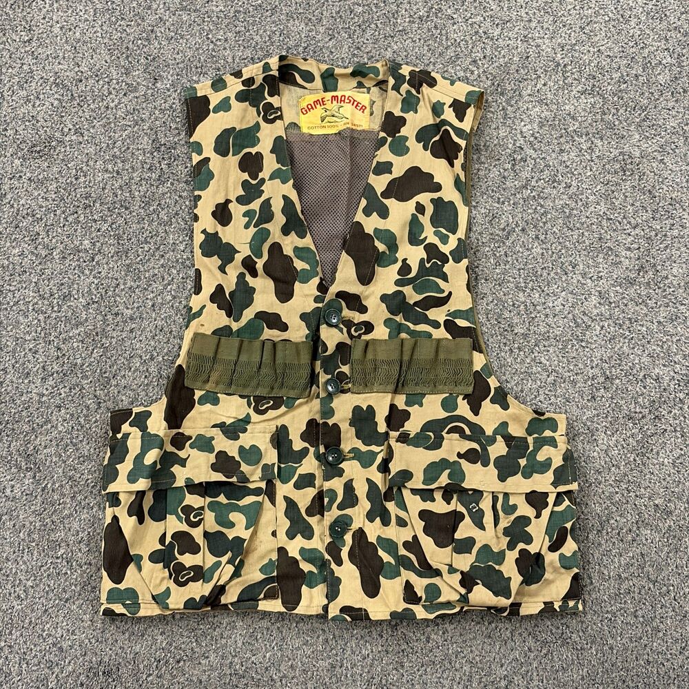 Vintage 80s Game Master Duck Camo Hunting Vest Men's Size Medium